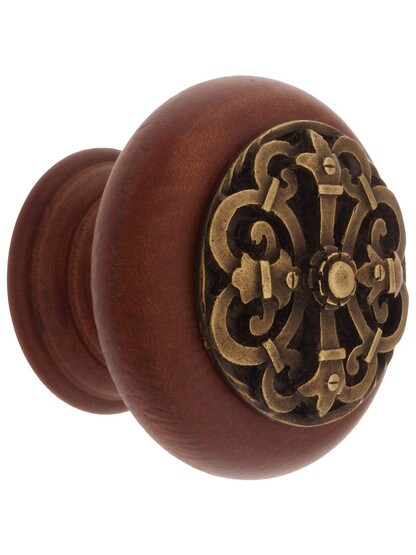 1 1/2 inch Diameter Chateau Knob in Cherry/Antique Brass.
